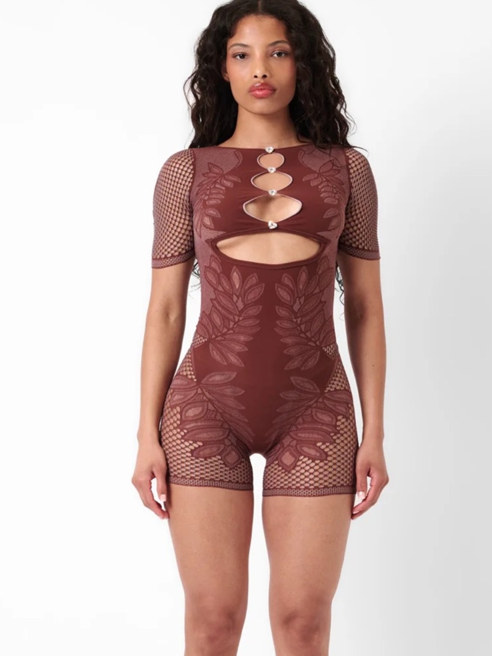 POSTER GIRL Dinero playsuit Old Money Brown lace Bodysuit Shapewear Crystal OS
